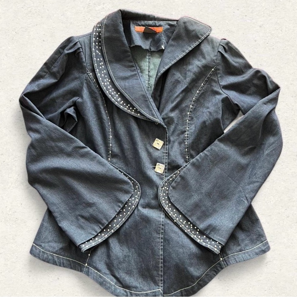 Stud-Trim Dark Gray Women's Blazer Jacket